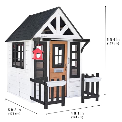 KidKraft Riverscape Wooden Playhouse with Working Doorbell, Fence, Kitchen and Pet Door