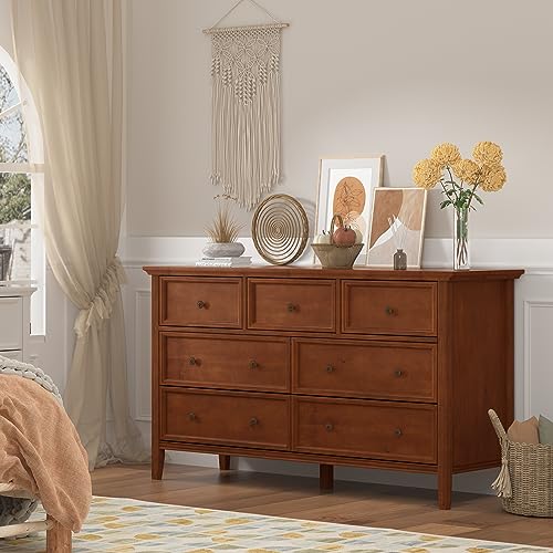 IKENO White 7 Drawer Dresser for Bedroom, Modern Solid Wood Large Storage Cabinet, Simple White Chest of Drawer for Bedroom Living Room Hallway Entryway (White)