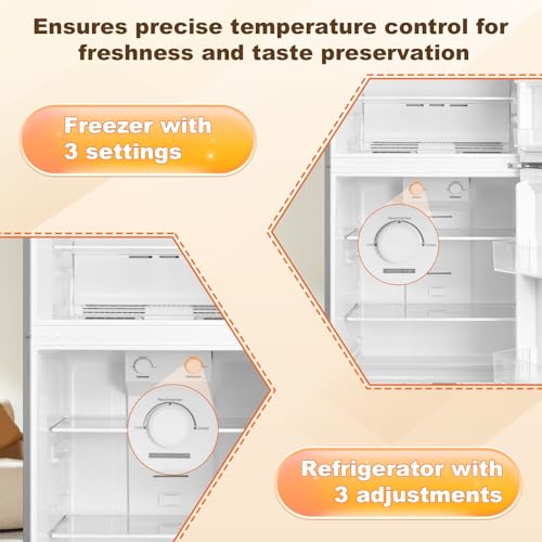 Refrigerator with Freezer, Top Freezer Apartment Size Refrigerator, Full Size Refrigerator, Stainless Steel Fridge, 2 Door Fridges with Adjustable Thermostat Control, for Bedroom