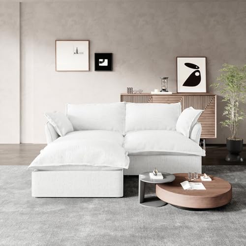 Cloud Modular Sectional Sofa,White 5 Seaters L Shape Down Fill Sectional Convertible Deep Seat Modular Couch with Ottoman,Detachable Couch Cushion Covers Sofa for Living Room