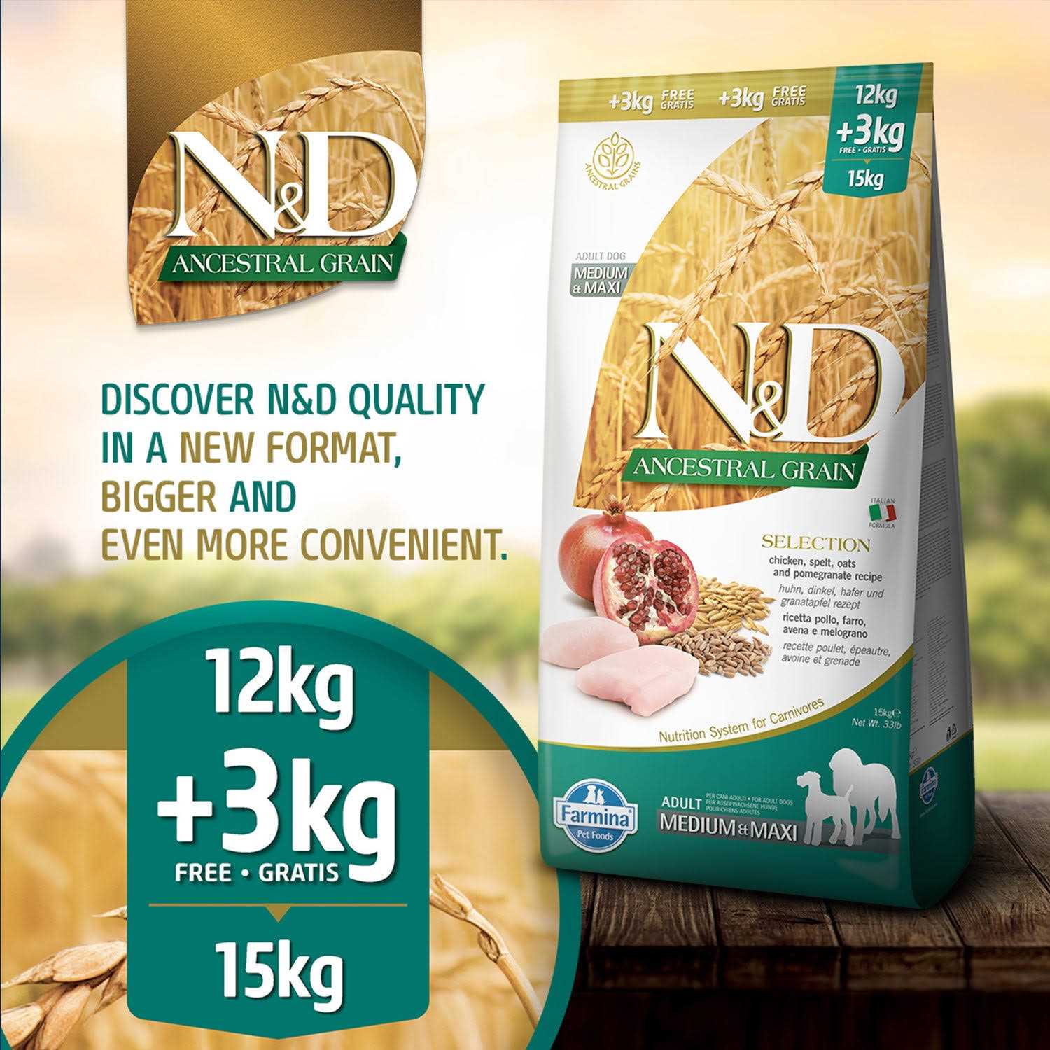 Farmina N&amp;D Ancestral Grain Chicken &amp; Pomegranate Medium &amp; Maxi Adult Dry Dog Food - Pet Supplies online store