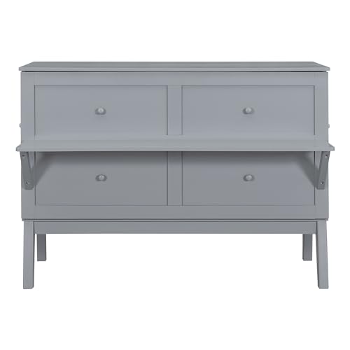 Queen Size Murphy Bed with USB Ports and Removable Shelves on Each Side, Wood Murphy Bed Wall Bed Folding Wall Bed for Home Office or Small Room, Gray