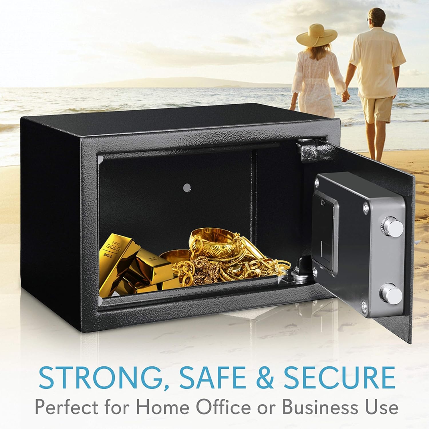 Home Security Electronic Lock Box - Safe with Mechanical Override, Digital Combination Lock Safe, LED Low Battery Indicator, Includes Mounting Bolts, Keys & (4) x ‘AA’ Batteries - SereneLife SLSFE15