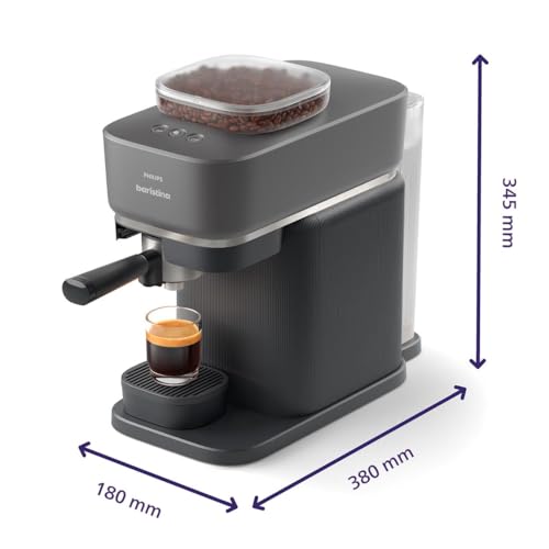 Philips Baristina Espresso Machine, Grind, Tamp & Brew Coffee Beans in One Swipe, Compact, 16 Bar Pump Pressure, Automatic Grinder, Black with Black Portafilter (BAR300/60)