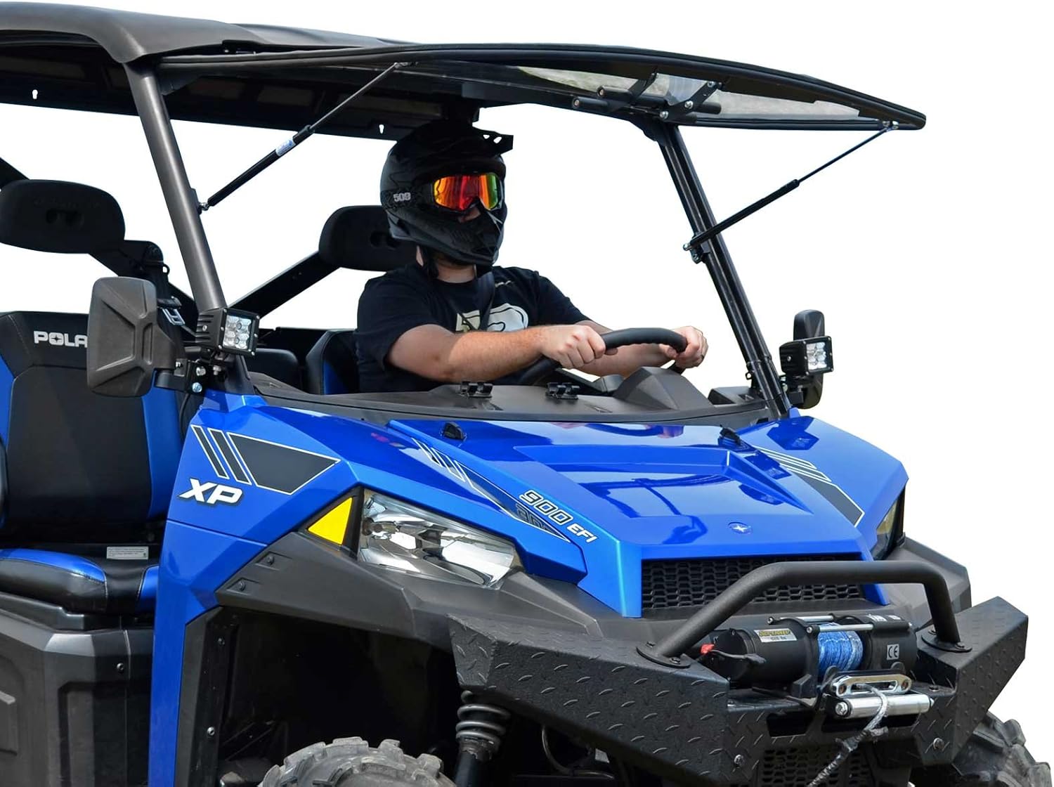SuperATV Heavy-Duty Scratch Resistant Flip Windshield for 2017 Polaris Ranger XP 1000 / 1000 / Crew (See Fitment) | 1/4 Thick Polycarbonate 25X Stronger Than Glass | All Weather Design | USA Made!