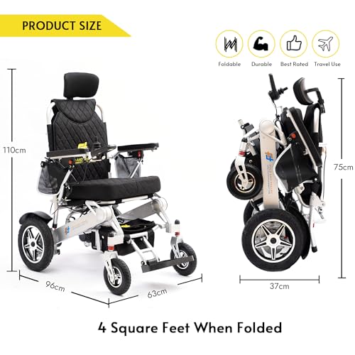 Enhanced Mobility Lightweight Foldable Electric Wheelchair for Seniors and Adults, Ideal Travel Companion with Portable Power Chair (1 Battery 15+ Miles Range, Blue Seat)