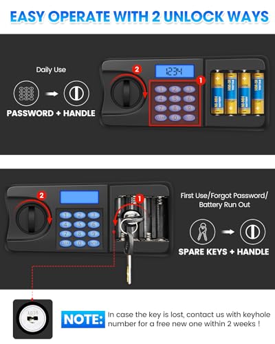 2.6 Cuft Large Fireproof Home Safe Box with Fire proof Document Bag, Anti-Theft Digital Safe Fireproof Waterproof with Keypad Key, Personal Security Electronic Safe for Money Medicines Jewelry
