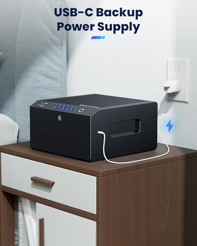 Gun Safe, 4-Pistol Safe with LCD of Temp Humidity Battery, Biometric Gun Safes for Handgun with USB-C Port, Fingerprint Quick Access Pistol Safe, Hand gun Safe for Home Bedside Nightstand Car
