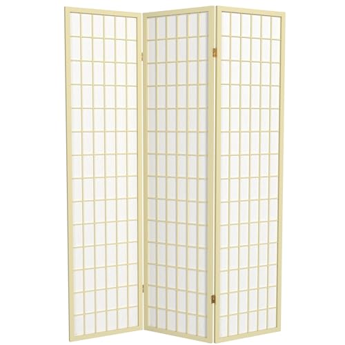 Red Lantern 6 ft. Tall Window Pane Shoji Screen-Natural-4 Panels Room Divider