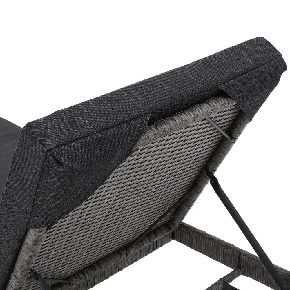 Christopher Knight Home Puerta Outdoor Adjustable PE Wicker Chaise Lounge with Cushion by  (Set of 2) Dark brown wicker and beige cushions