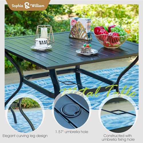 Sophia & William Patio set with Umbrella 8 Pieces Outdoor Dining Set for 6 with 13ft Double-Sided Patio Umbrella Beige, 6 x Swivel Patio Chairs, 1 Metal Table for Lawn Garden