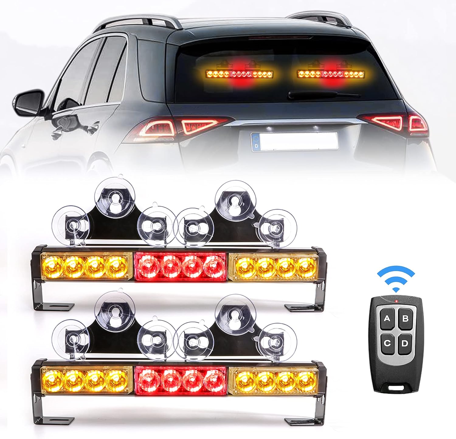 2 in 1 Emergency Strobe Police Light Traffic Advisor Cop Lights Bar For Directional Traffic Advisor Warning Strobe Vehicles Trucks Red and Blue 23 Flash Patterns 2pcs 12.8 inch Wireless Remote Control Pack of 2
