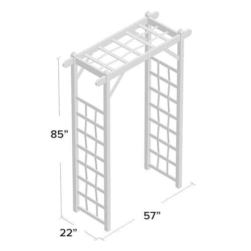 Dura-Trel Elmwood Arbor, 57 by 84 Inch PVC Patio Garden Arch, Outdoor Lattice Frame Decoration or Trellis for Climbing Plants, White