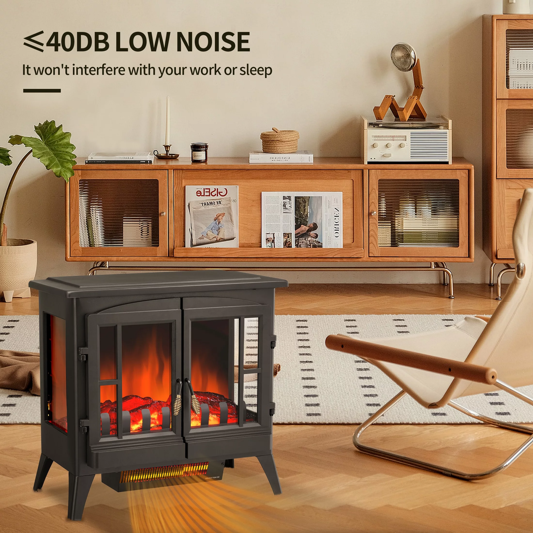 KISSAIR Electric Fireplace Stove, Freestanding,Realistic Flame, Portable,Thermostat,1000W/1500W(23 Inch)