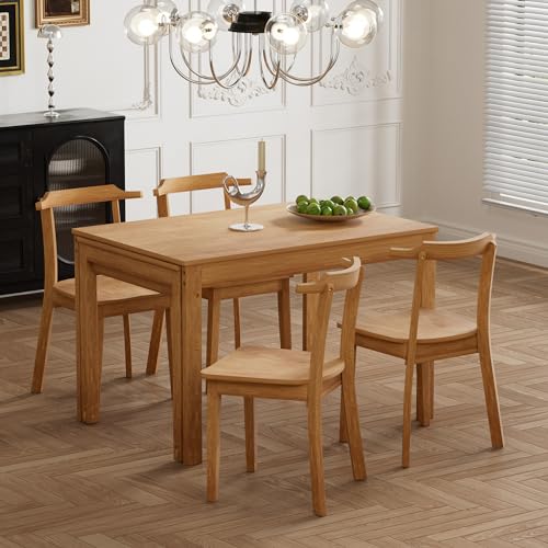 Bellemave 5-Piece Extendable Dining Table Set with Wheels Farmhouse Kitchen Table Set with 4 Chairs and 17.7" Pull-out Side Table, Rectangular Dining Room Set for Kitchen, Dining Room (Brown)