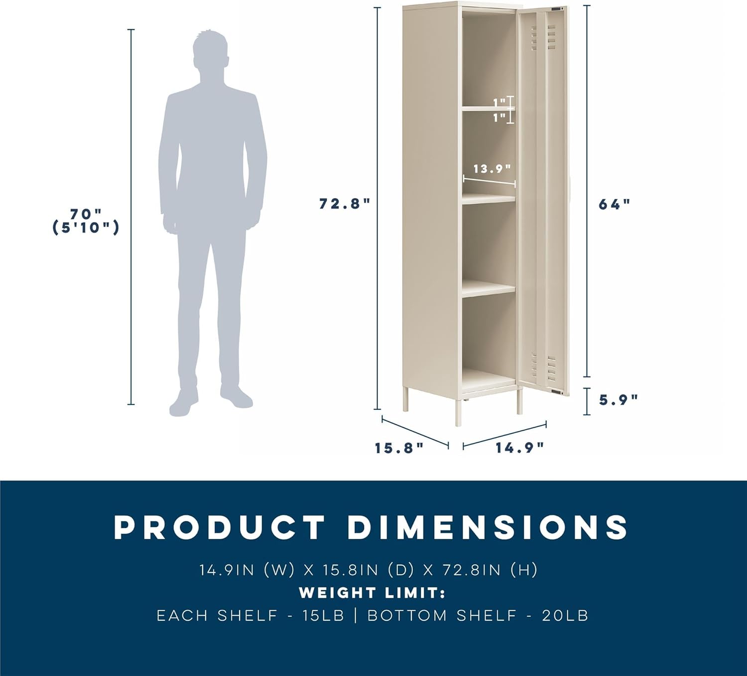 Novogratz Cache 1-Door Tall Single Metal Locker Style Storage Cabinet, Parchment
