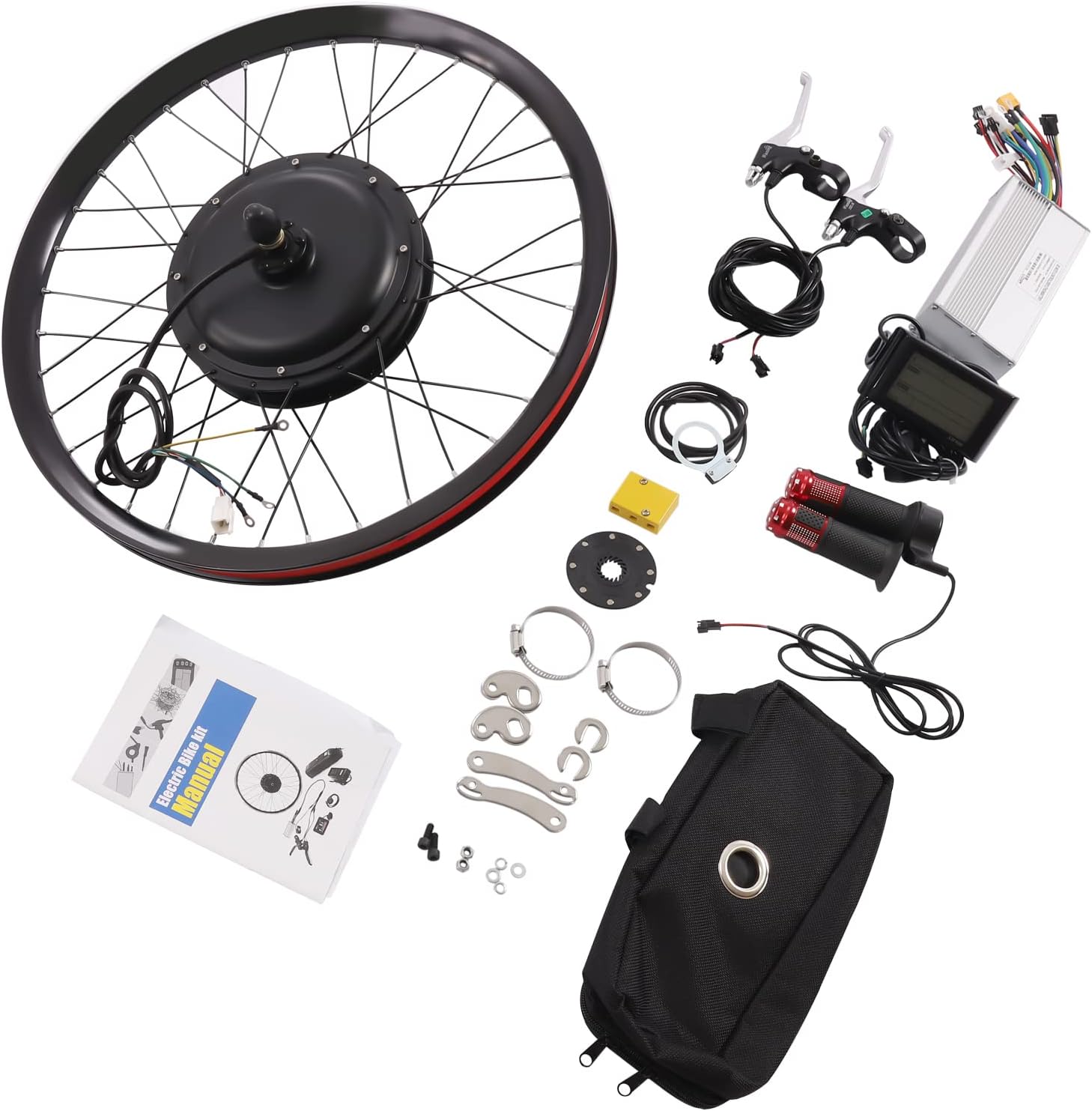 Electric Bicycle Wheel Kit Front/Rear Wheel Hub Motor Electric Bike Conversion Kit, E-Bike Brushless Gear Motor Powerful Hub Motor Waterproof w/LCD Display