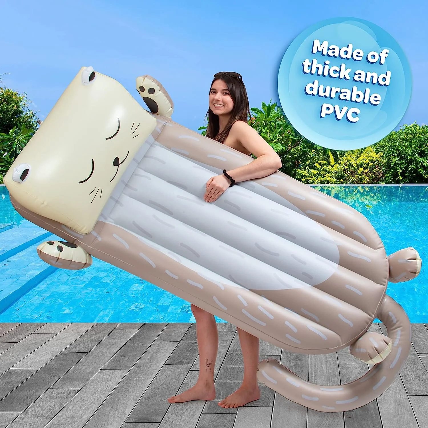 Aquamazing Inflatable Otter Pool Float w/Headrest- Cute Swimming Lounger Chair for Kids & Adults- Measures 64” x 26”