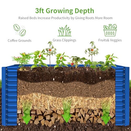 Land Guard 8x4x3ft Rectangular Galvanized Raised Garden Beds, 36" Tall Large-Capacity Metal Planter Box Outdoor, Durable Deep Raised Garden Bed, Raised Beds for Gardening Vegetables, Classic Silver