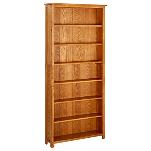 7-Tier Bookcase 35.4"x8.9"x78.7" Solid Oak Wood,> Classic Wooden Bookcase with 7 Shelves for Timeless Display and Storage Bookcases & Standing Shelves