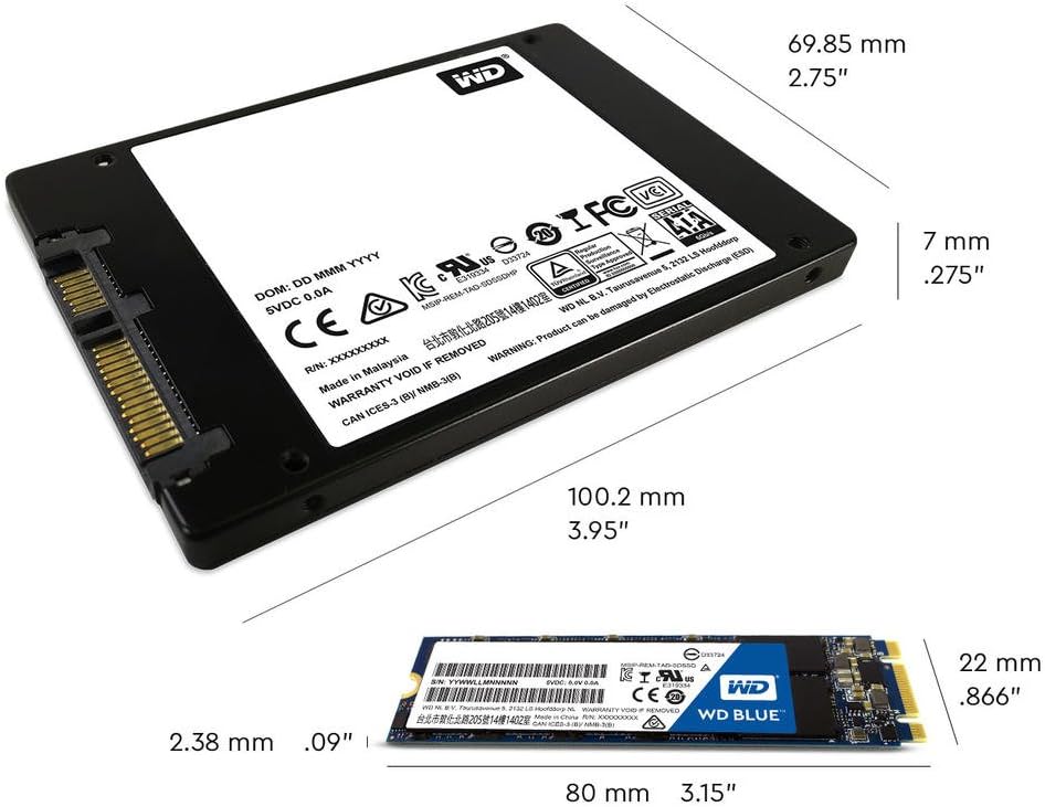 Western Digital 500GB WD Blue 3D NAND Internal PC SSD - SATA III 6 Gb/s, M.2 2280, Up to 560 MB/s - WDS500G2B0B Pack of 2
