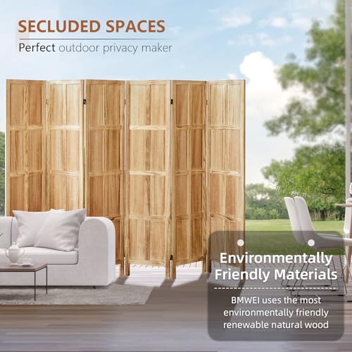6 Panel Room Divider, 5.6 FT Folding Privacy Screen Room Divider, Partition Divider for Room Separation, Wooden Room Screen Divider Freestanding, for Home Office, Bedroom (White)