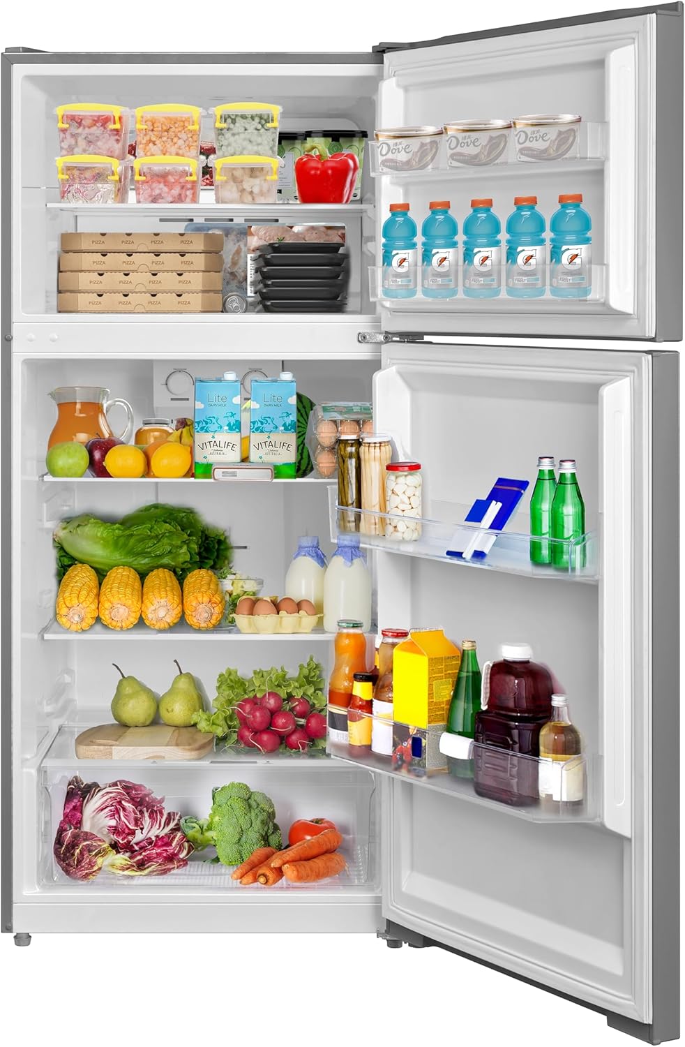 SMETA Refrigerator 14.2 Cu Ft Counter Depth Refrigerators with Top Freezer, Apartment Kitchen Full Size Fridge 30 Inch, Upright Top Mount Garage Refrigerators, Double Door, Frost Free, Ice Maker Ready