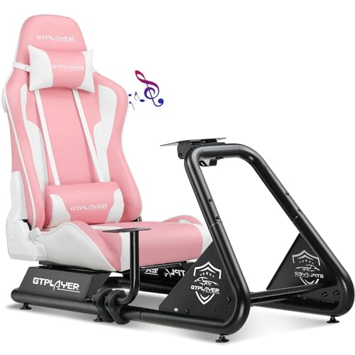 GTPLAYER Racing Simulator Cockpit with Seat and Bluetooth Speakers, Racing Style Reclining Seat and Ultra-Sturdy Alloy Steel Frame, A/B Box (Blue)
