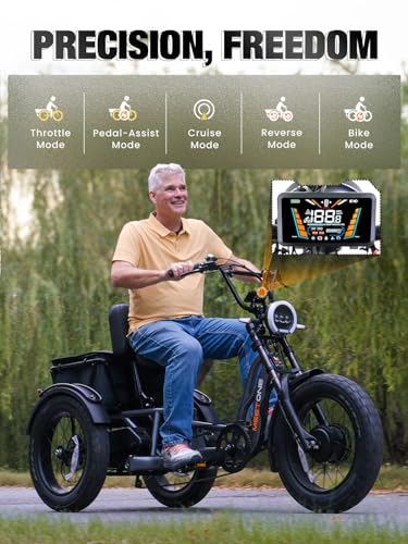 Folding Electric Tricycle for Adults, 1200W Electric Trike, 22MPH 100Miles 3 Wheel Electric Bike, Reverse Gear, Rear Differential, 450lbs Load, F&R Baskets, 4'' Wide Fat Tire, UL Certified