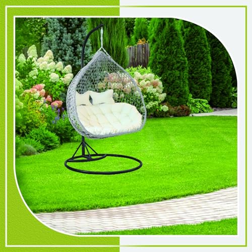 Waterproof Hanging Hammock Chair Replacement Cushion, Washable Thick Persons Wicker Pads Swing Cushions, Sun-Resiatant Large Egg Chair Swing Mats with Pillow