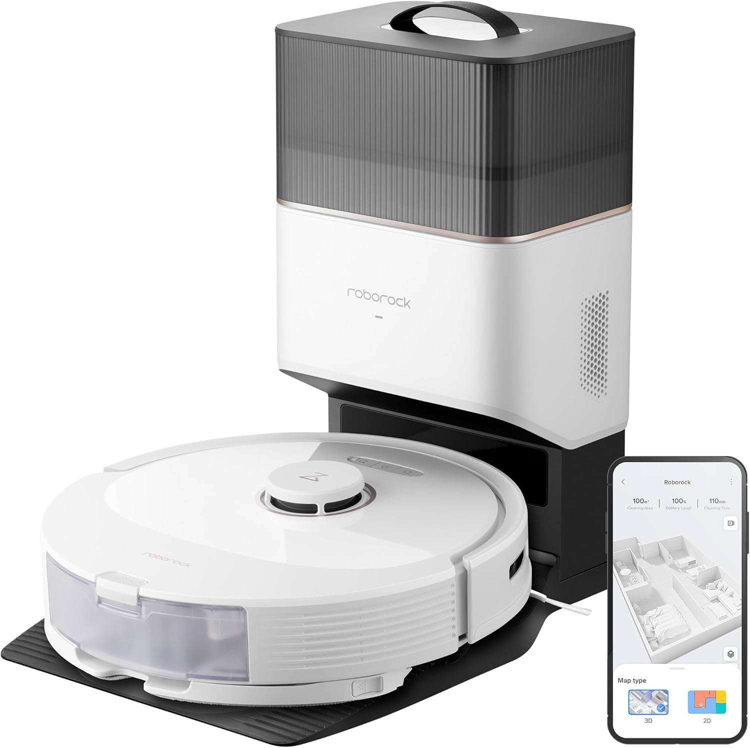 roborock Q8 Max+ Robot Vacuum and Mop with Cleaning Solution Bundle, Self-Emptying, White
