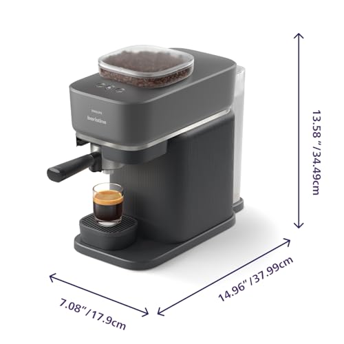 Philips Baristina Espresso Machine, Grind, Tamp & Brew Coffee Beans in One Swipe, Compact, 16 Bar Pump Pressure, Automatic Grinder, Black with Black Portafilter (BAR300/60)
