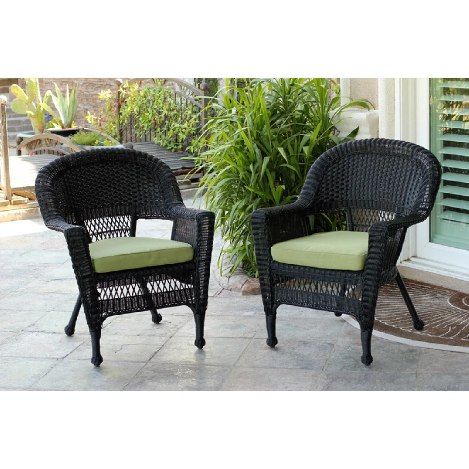 Jeco White Wicker Chair with Tan Cushion