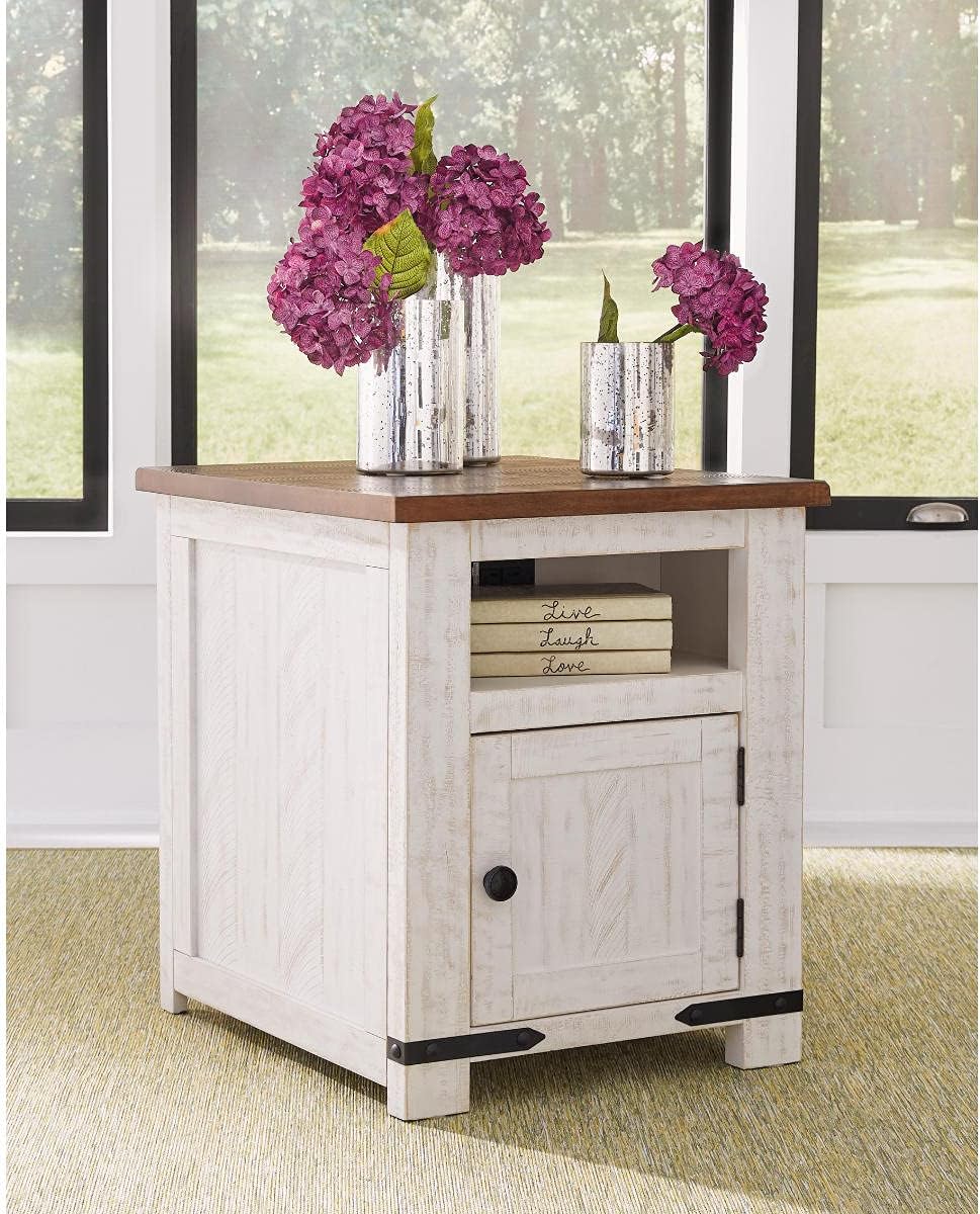 Signature Design by Ashley Wystfield Casual Rectangularangular End Table, White/Brown