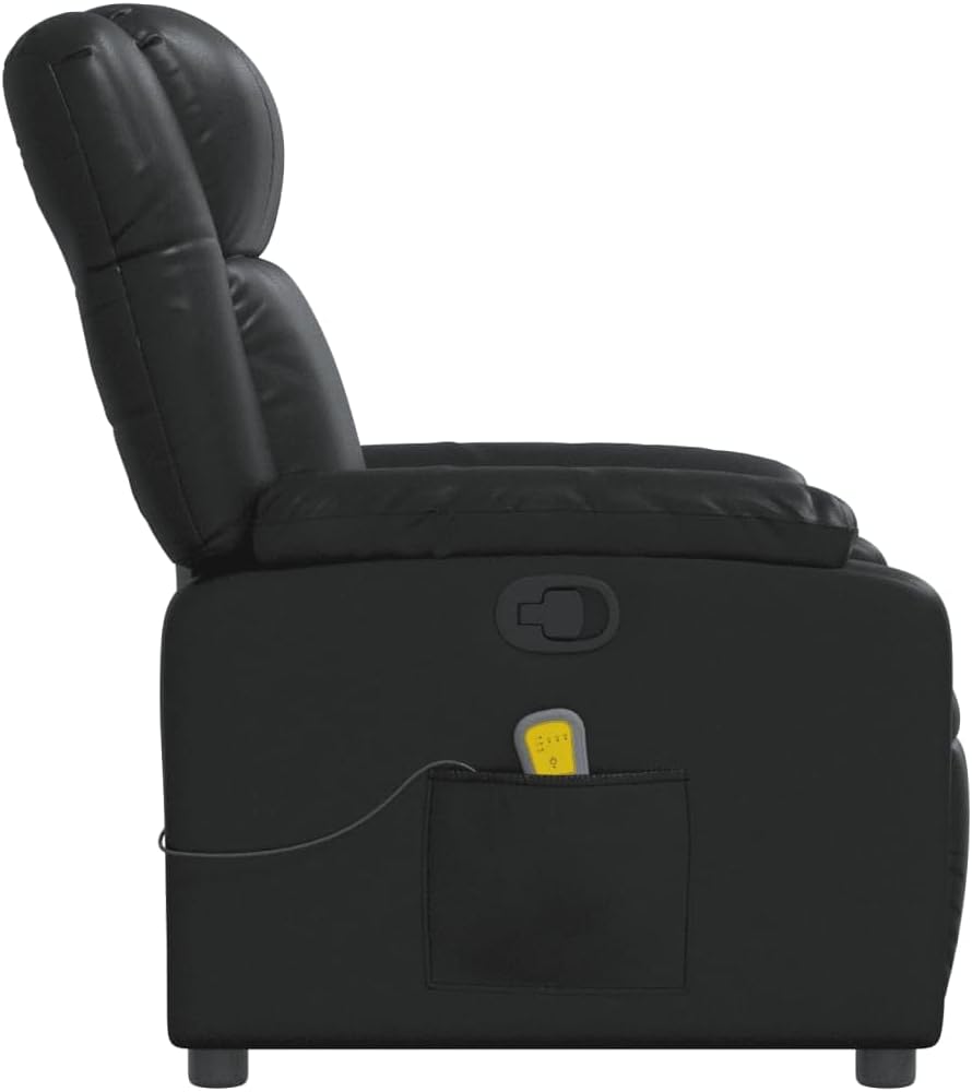 vidaXL Black Faux Leather Massage Recliner Chair - Manual Recline, USB Vibration Massage, Padded Comfort for Living Room or Office