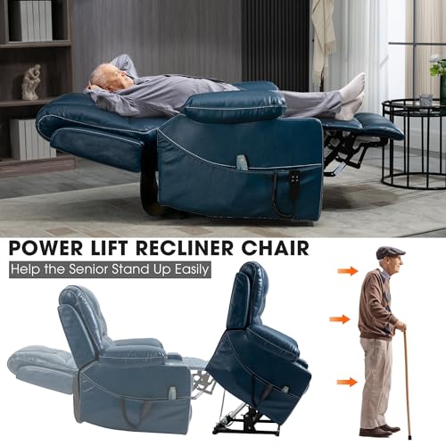 Power Lift Chair Lay Flat Recliner Infinite Position Electric Dual Motor Stand Up Lift Chair with Massage and Heat for Adults,Heavy Duty Recliners with 2 Remote Controls and Two Cup Holders