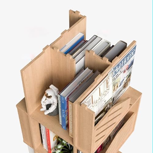 Rotating Wooden Bookshelf 360° Storage Display Rack Corner Bookcase Floor Standing Open Shelves for Living Room Organizer Decor