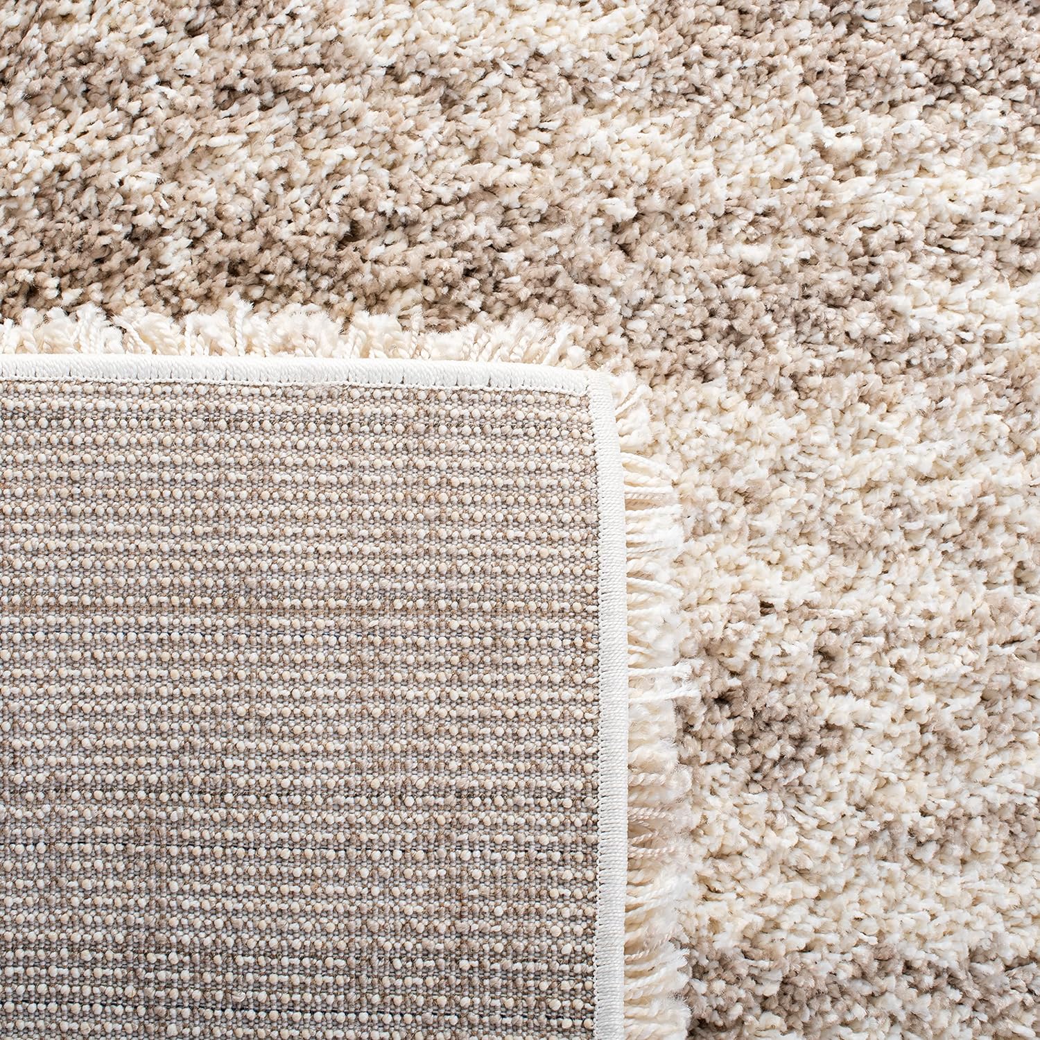 SAFAVIEH Hudson Shag Collection Area Rug - 5'3" x 7'6", Ivory & Beige, Modern Design, Non-Shedding & Easy Care, 2-inch Thick Ideal for High Traffic Areas in Living Room, Bedroom (SGH206B)