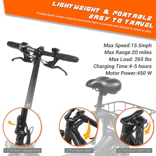 Electric Scooter for Adults Scooter with Seat E-Scooter for Adult Foldable Electric scooter for Adult E Mopeds with 450W Brushless Motor Commuter 265lbs Max Load