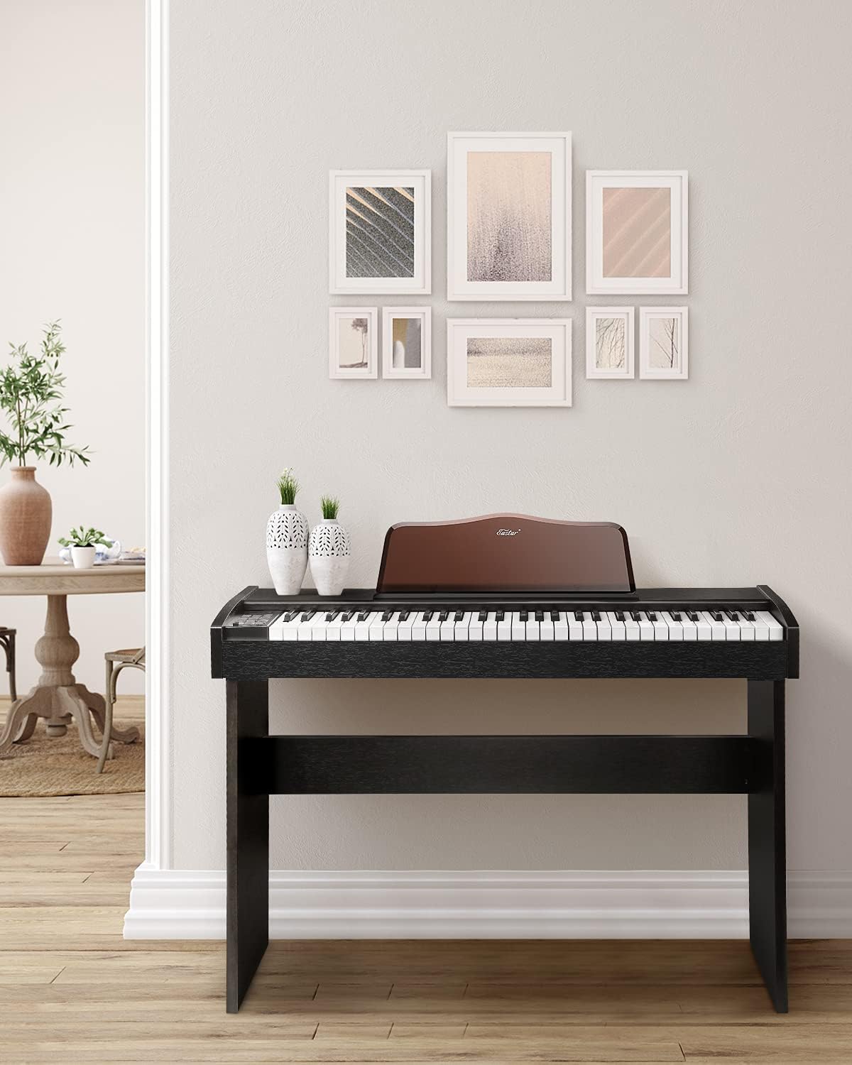 Keyboard Piano, Eastar 61 Key Piano Keyboard for Beginners/Professional, Full Size Electric Piano, Classic Wooden Digital Piano with Sustain Pedal & Music Stand, Supports MP3/USB/Audio/Mic/Headphones