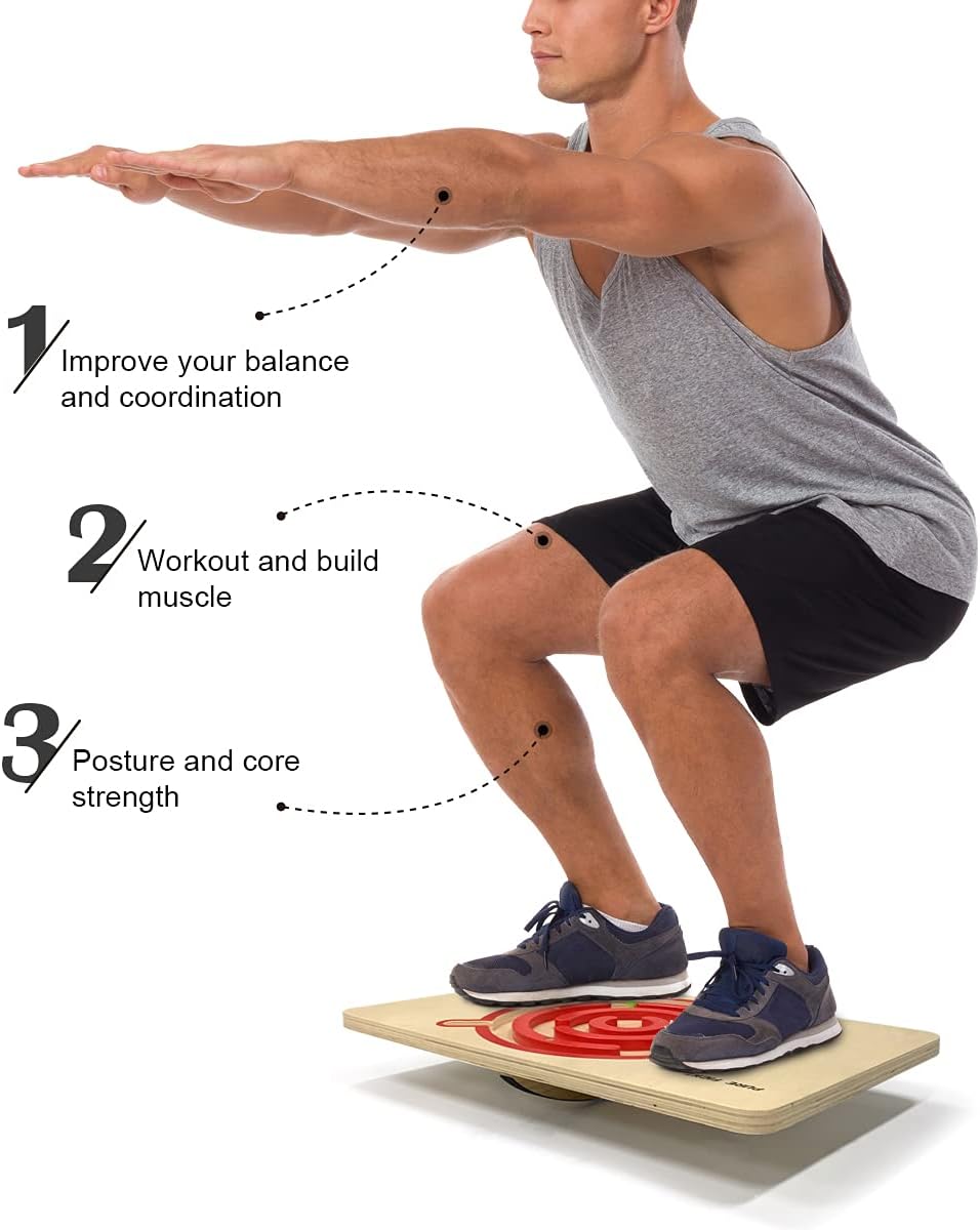 PUREFI Maze Balance Board Wooden X-Large,Strengthen Core Rocker Board,Wobble Board for Physical Therapy under Standing Desk, Rocker Trainer for Skateboard,Skiing, Surfing,Office Home Posture Exerciser