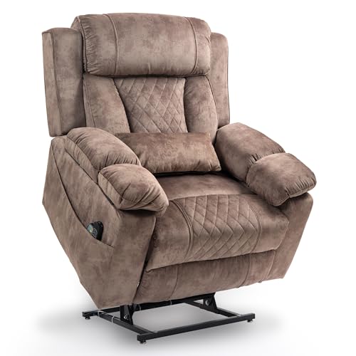 Power Lift Chair Lay Flat Recliner Infinite Position Electric Dual Motor Stand Up Lift Chair with Massage and Heat for Adults,Heavy Duty Recliners with 2 Remote Controls and Two Cup Holders