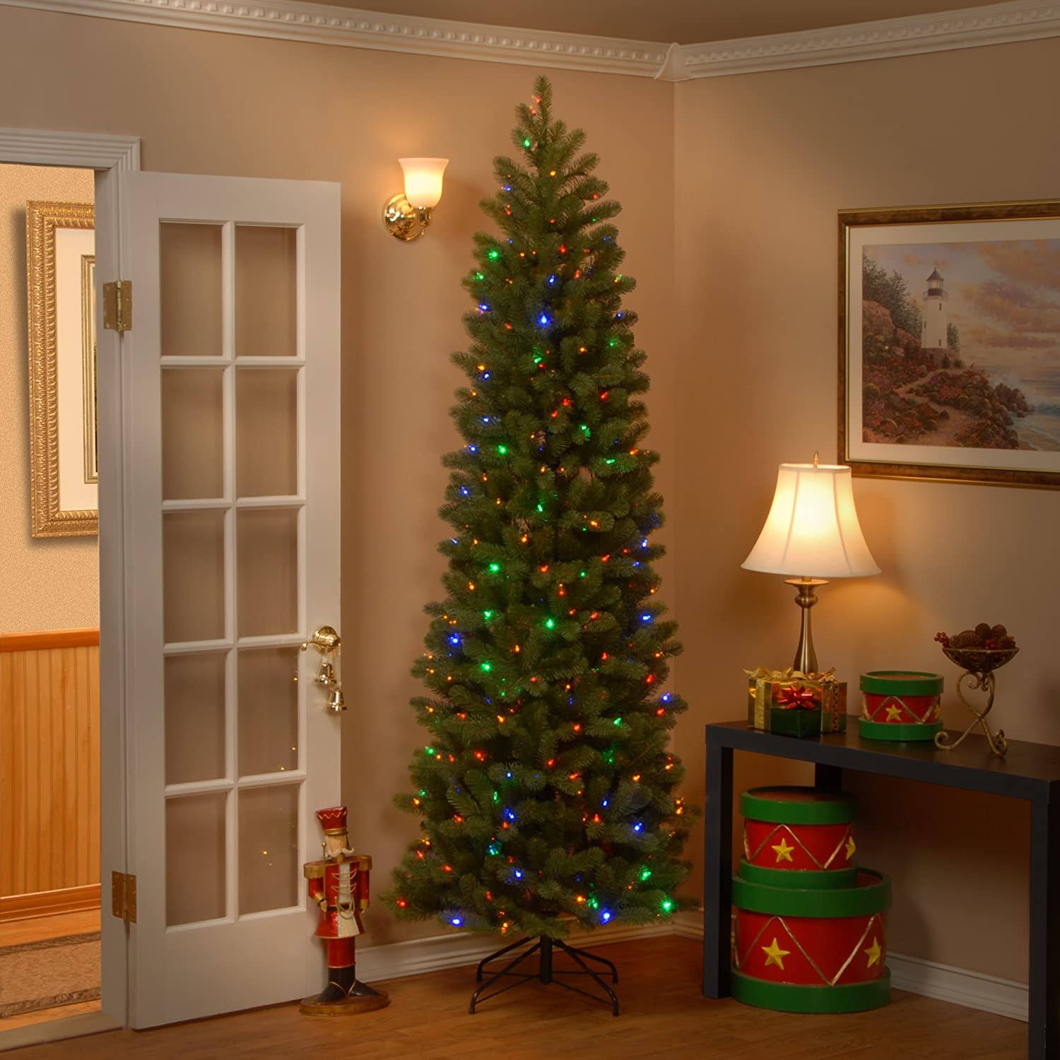 National Tree 7.5 Foot Feel Real Downswept Douglas Fir Pencil Slim Tree with 350