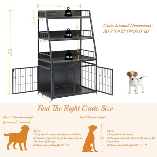 Furniture Style Dog Crate for Small/Medium Dog, Heavy Duty Anti-Chew Dog Kennel Furniture with 3 Doors, Wooden Decorative Indoor Basic Dog Cage with 3-Layer Storage Shelves