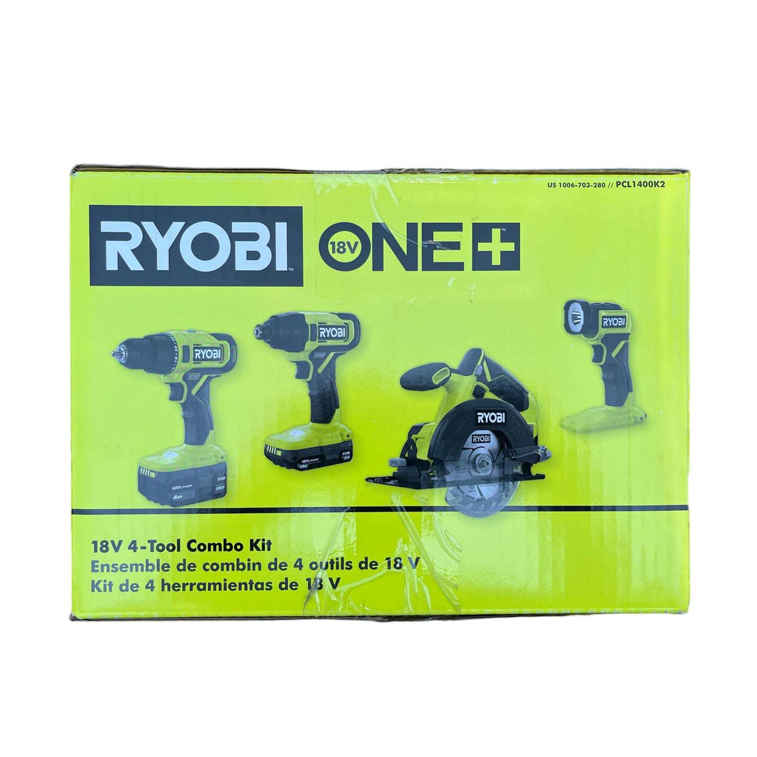 Ryobi Pcl1400k2 One+ 18V Cordless 4-Tool Combo Kit with 1.5 Ah Battery, 4.0 Ah Battery, and Charger - Shop Hardware Tools Online Store