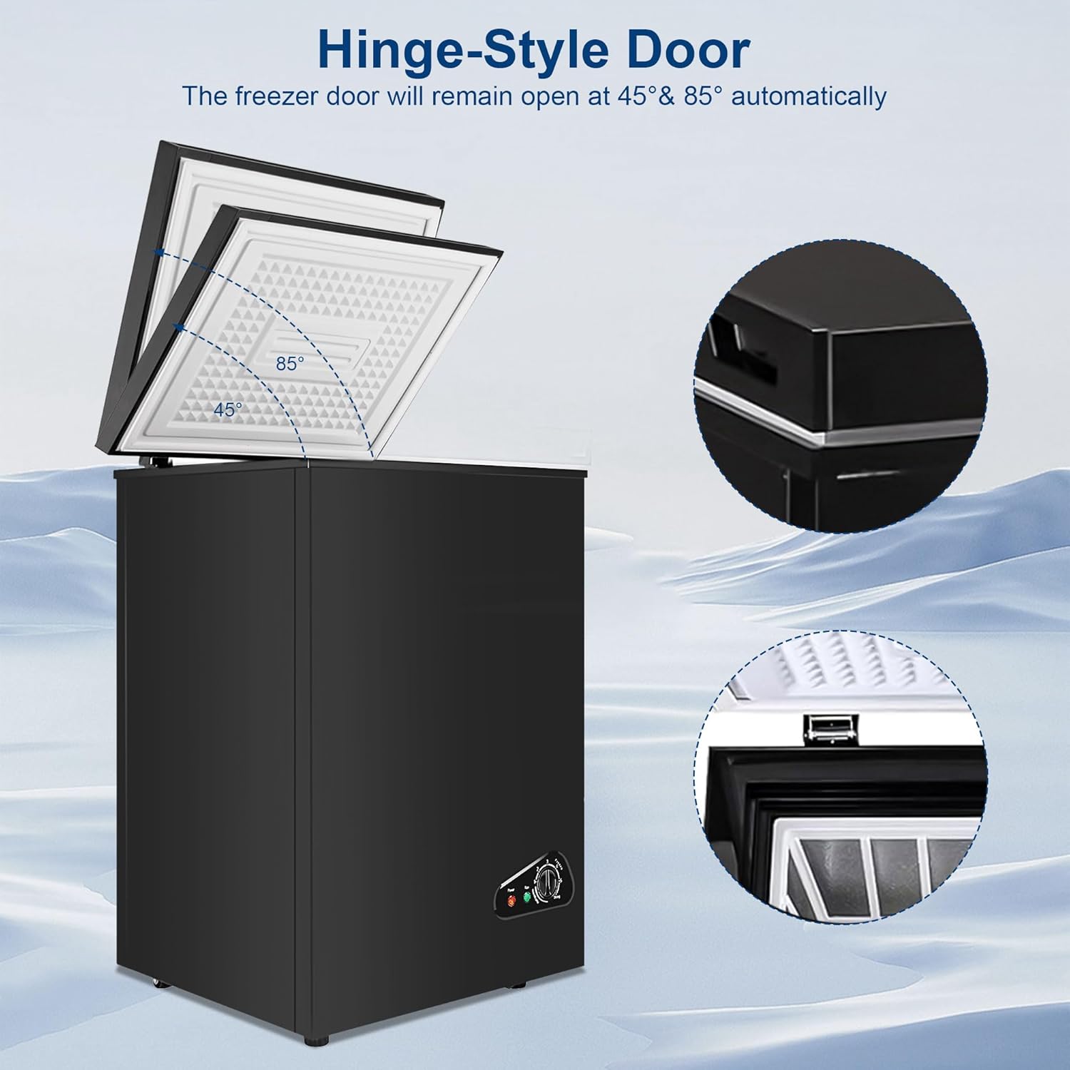 Compact Chest Freezer, 5.0 Cu Ft Deep Freezer with Removable Storage Basket, Mini Freezer with 7 Temperature Levels Thermostat, Black Top Open Door Freezer Ideal for Home, Kitchen & Office