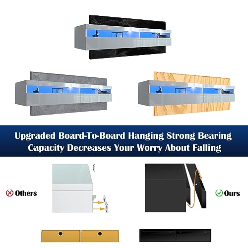 Floating TV Stand, 71" Floating entertainment center wall mounted,Floating Wall Mounted TV Shelf with Led Lights and Power Outlet,Modern High Gloss tv Cabinet Media Console with Storage