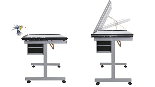 Glass Drafting Tables Drawing Desk - Adjustable Diamond Art Desk Versatile Art Craft Station Study Table for Artist Painters Painting in Home Office - Silver