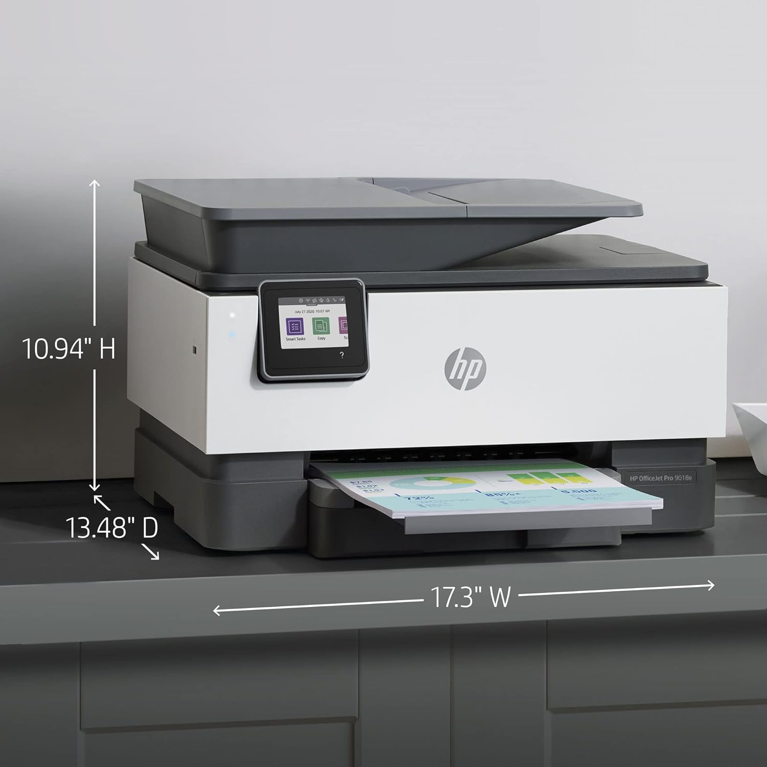 HP OfficeJet Pro 9018e Wireless All-in-One Inkjet Color Printer, Auto 2-Sided, Print & Copy & Scan & Fax, 22ppm, 4800 x 1200dpi, 35-Sheet ADF, 2.7 Color Touchscreen Display, Lanbertent Printer Cable