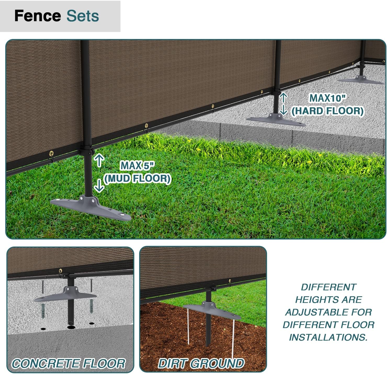 6'Hx24'L Privacy Fence Set with Poles and Rails Ground Spikes Fence Kit for Yard Patio Garden Pool (Brown)